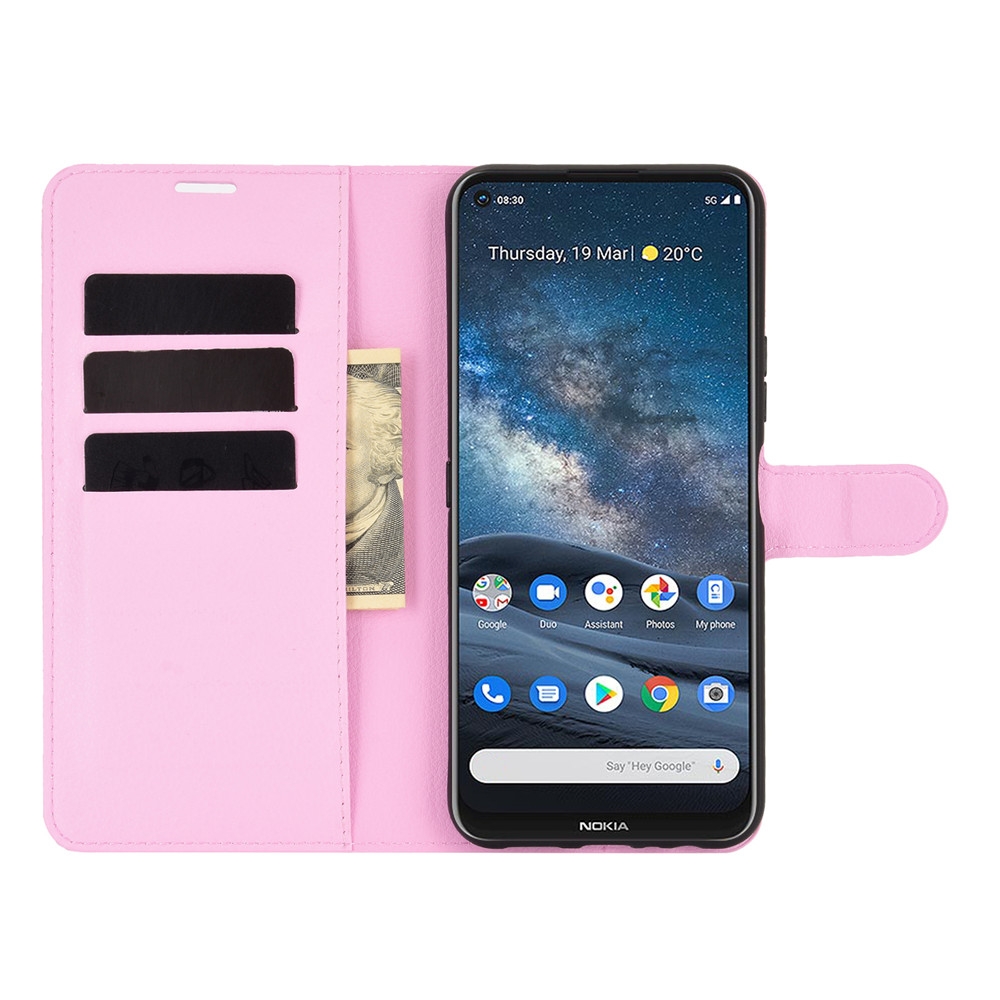 עבור Nokia 8.3 5G כיסוי ארנק / ספר עשוי מעור בצבע ורוד עם חריצים לכרטיסי אשראי