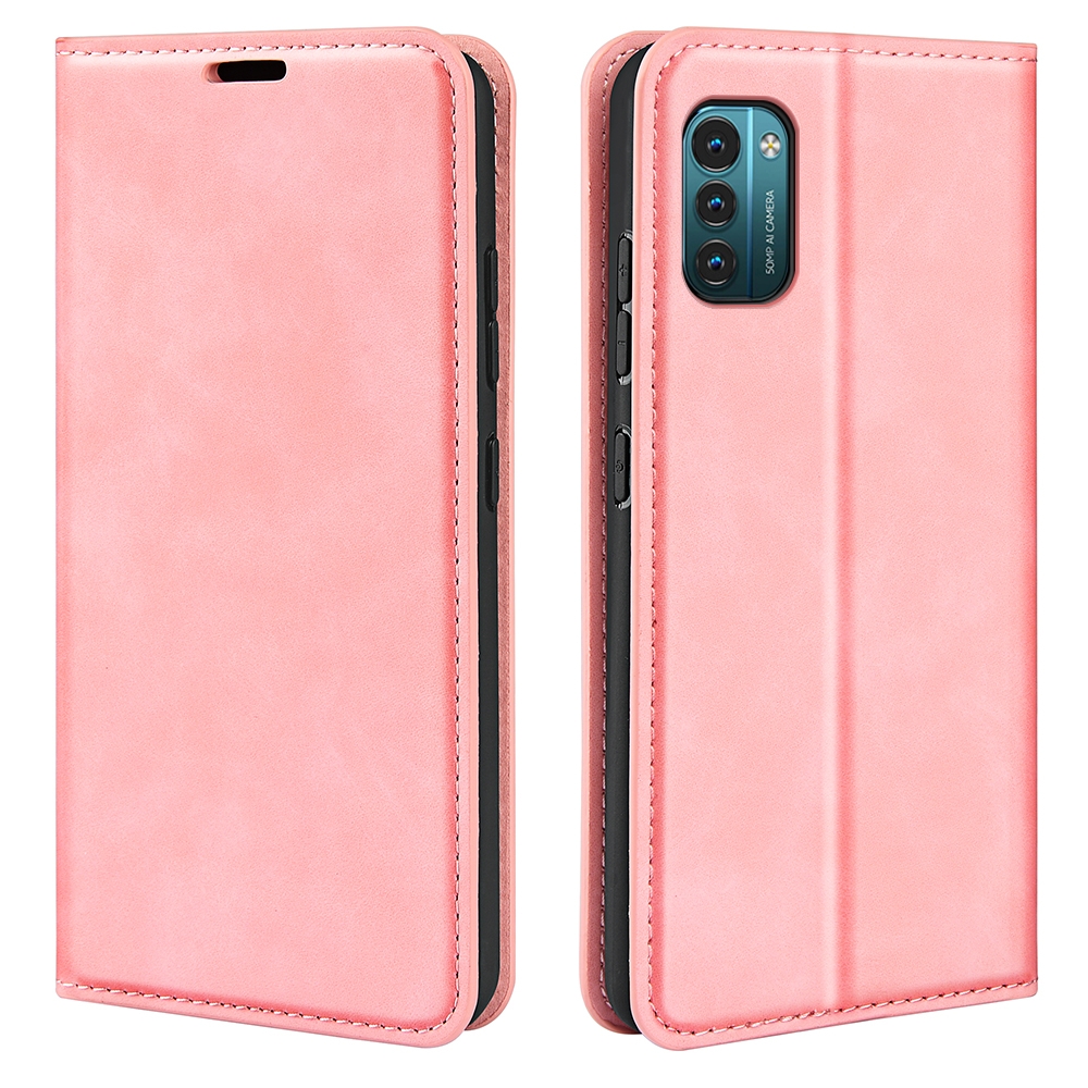 עבור Nokia G21 כיסוי ארנק / ספר עשוי מעור בצבע ורוד עם חריצים לכרטיסי אשראי