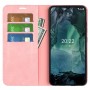 עבור Nokia G21 כיסוי ארנק / ספר עשוי מעור בצבע ורוד עם חריצים לכרטיסי אשראי