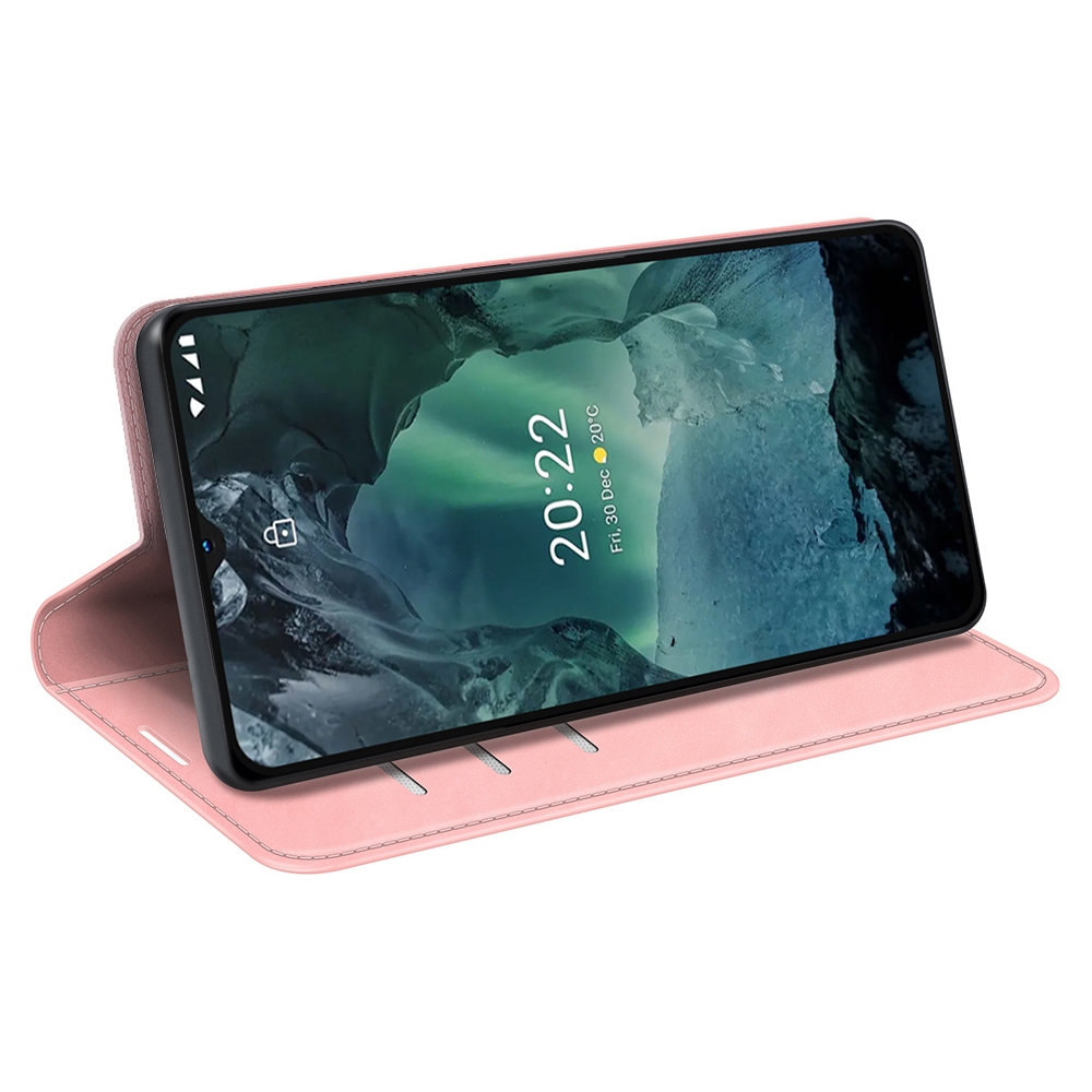 עבור Nokia G21 כיסוי ארנק / ספר עשוי מעור בצבע ורוד עם חריצים לכרטיסי אשראי