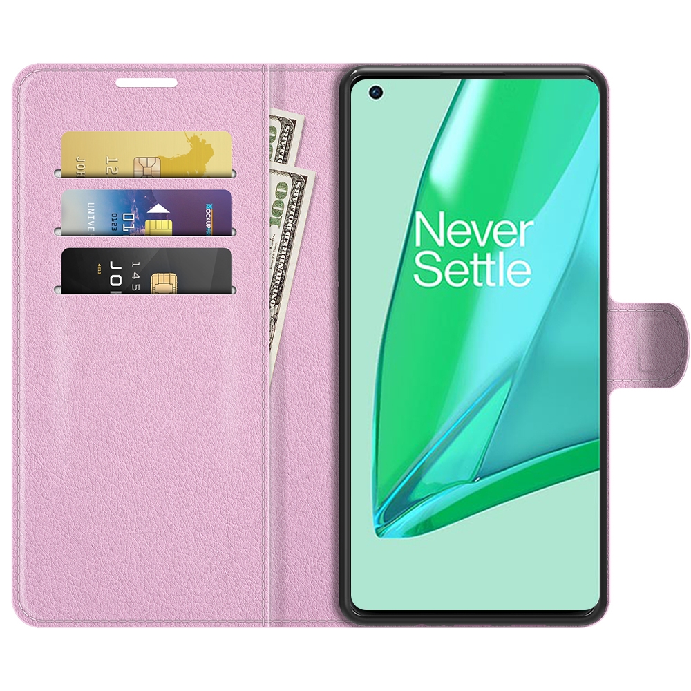 עבור OnePlus 9 Pro כיסוי ארנק / ספר עשוי מעור בצבע ורוד עם חריצים לכרטיסי אשראי