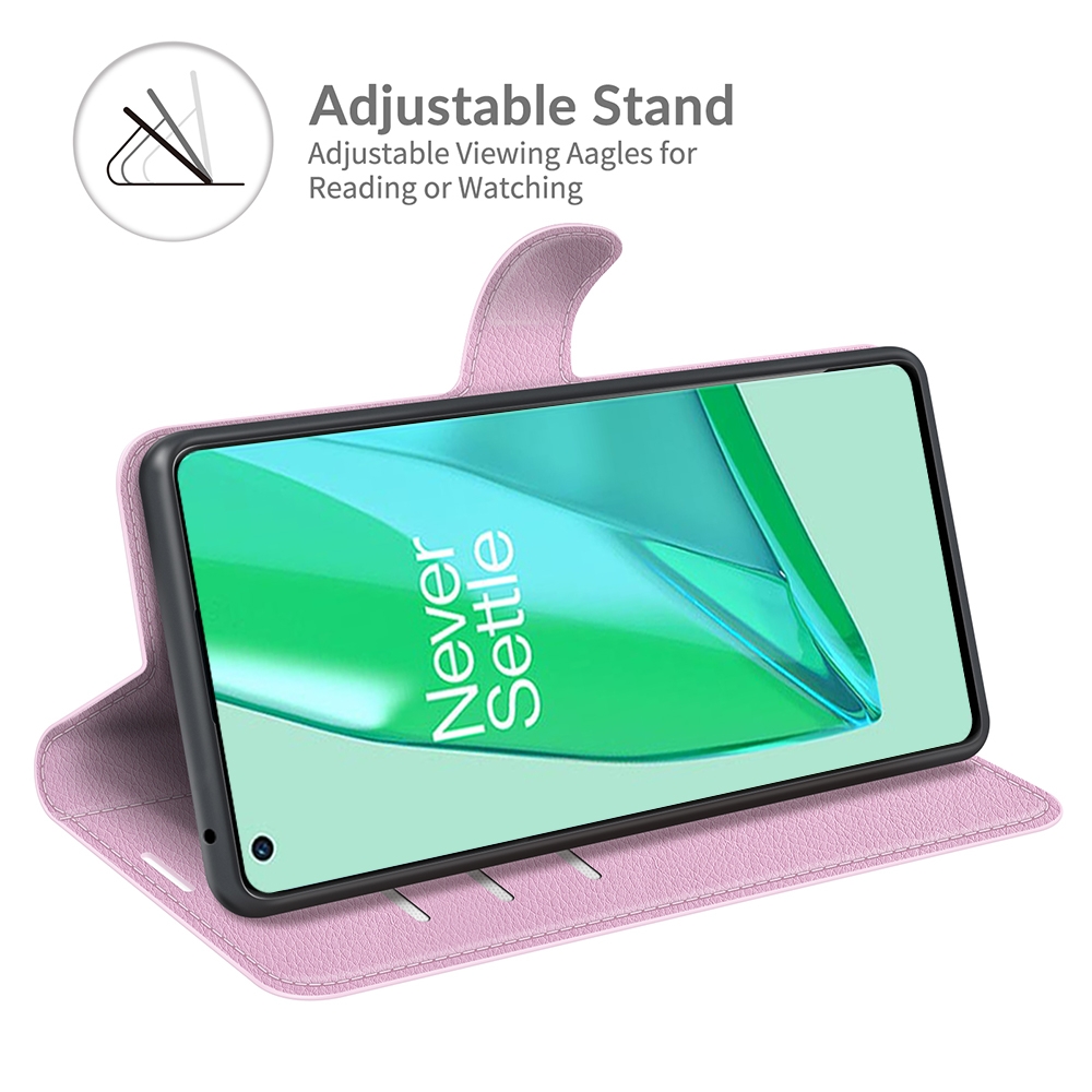 עבור OnePlus 9 Pro כיסוי ארנק / ספר עשוי מעור בצבע ורוד עם חריצים לכרטיסי אשראי