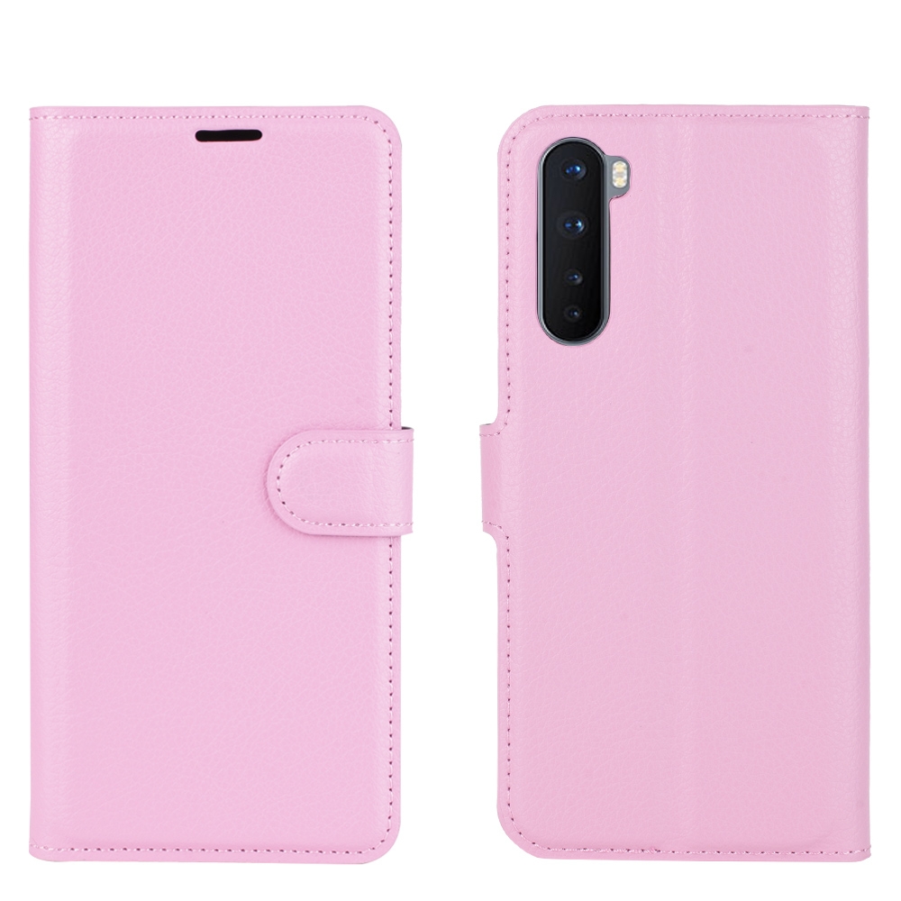 עבור OnePlus Nord כיסוי ארנק / ספר עשוי מעור בצבע ורוד עם חריצים לכרטיסי אשראי