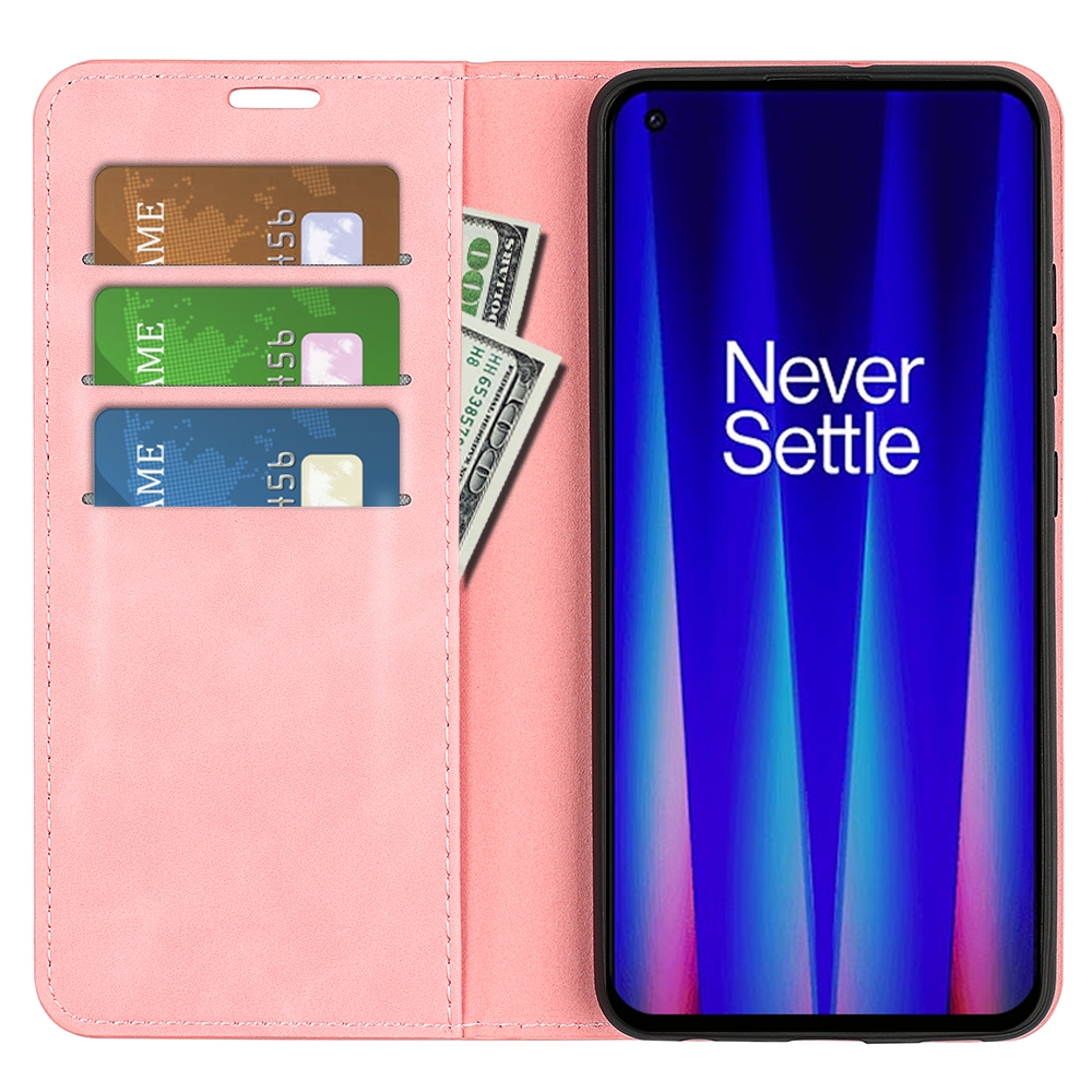 עבור OnePlus Nord CE 2 5G כיסוי ארנק / ספר עשוי מעור בצבע ורוד עם חריצים לכרטיסי אשראי