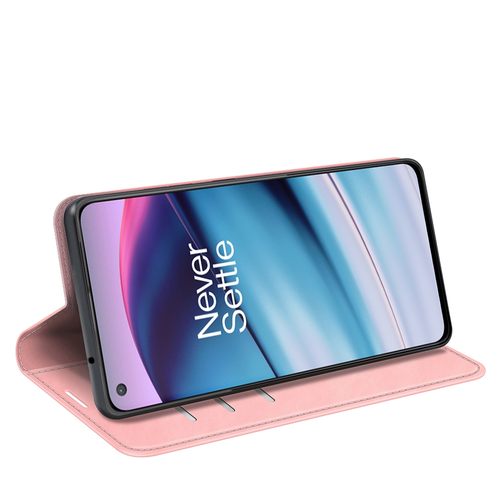 עבור OnePlus Nord CE 5G כיסוי ארנק / ספר עשוי מעור בצבע ורוד עם חריצים לכרטיסי אשראי