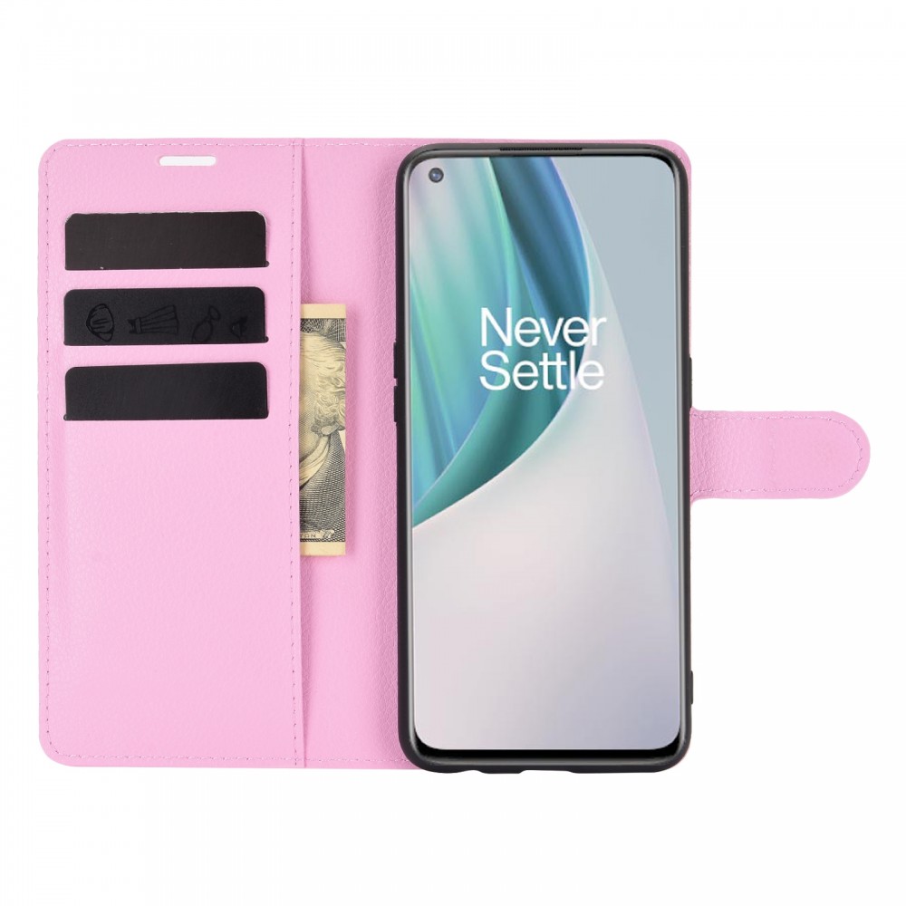 עבור OnePlus Nord N10 5G כיסוי ארנק / ספר עשוי מעור בצבע ורוד עם חריצים לכרטיסי אשראי