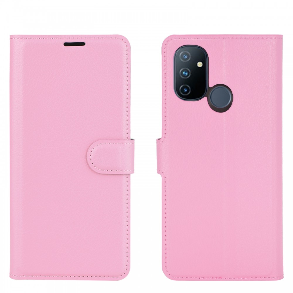 עבור OnePlus Nord N100 כיסוי ארנק / ספר עשוי מעור בצבע ורוד עם חריצים לכרטיסי אשראי