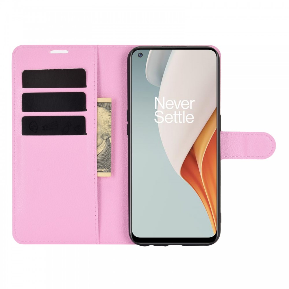 עבור OnePlus Nord N100 כיסוי ארנק / ספר עשוי מעור בצבע ורוד עם חריצים לכרטיסי אשראי