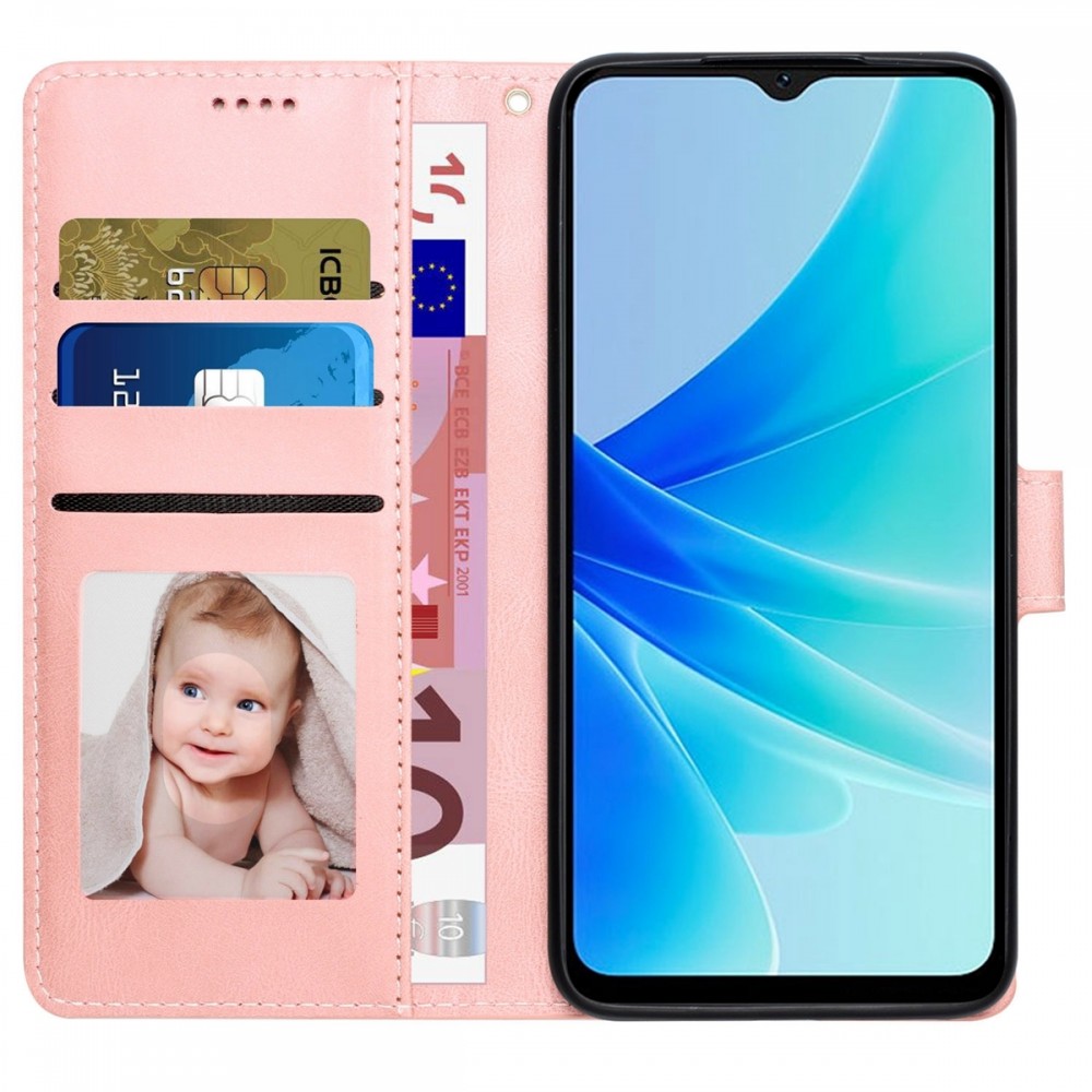 עבור OnePlus Nord N20 SE כיסוי ארנק / ספר עשוי מעור בצבע ורוד עם חריצים לכרטיסי אשראי