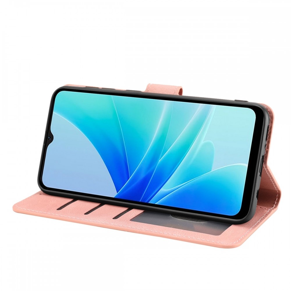 עבור Oppo A57s כיסוי ארנק / ספר עשוי מעור בצבע ורוד עם חריצים לכרטיסי אשראי