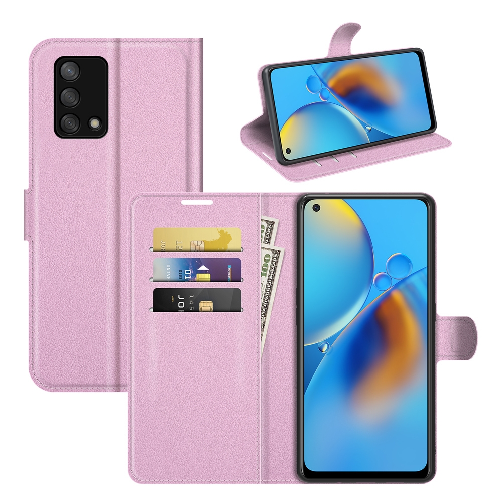 עבור Oppo A74 כיסוי ארנק / ספר עשוי מעור בצבע ורוד עם חריצים לכרטיסי אשראי