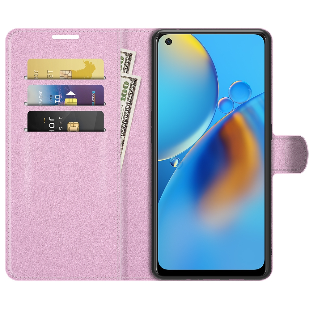 עבור Oppo A74 כיסוי ארנק / ספר עשוי מעור בצבע ורוד עם חריצים לכרטיסי אשראי