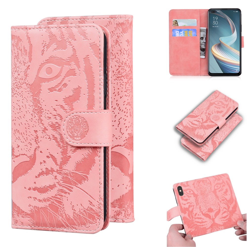 עבור Oppo A92s כיסוי ארנק / ספר עשוי מעור בצבע ורוד עם חריצים לכרטיסי אשראי