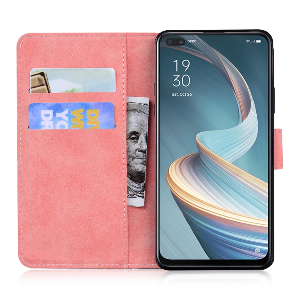 עבור Oppo Reno4 Z 5G כיסוי ארנק / ספר עשוי מעור בצבע ורוד עם חריצים לכרטיסי אשראי