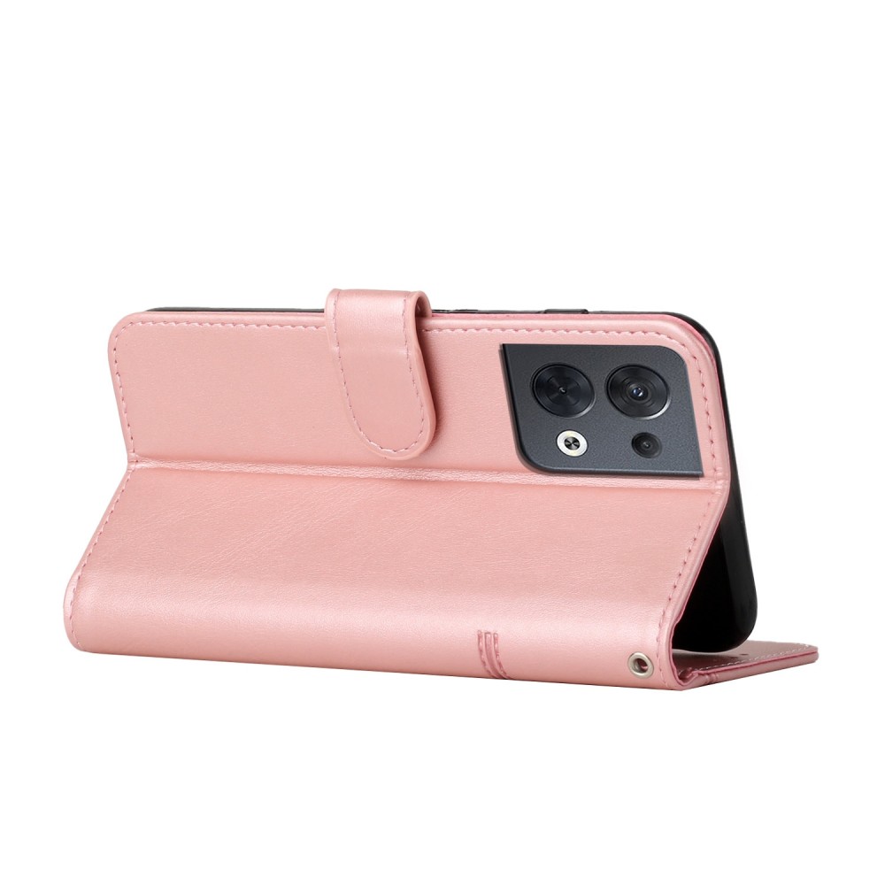 עבור Oppo Reno8 5G כיסוי ארנק / ספר עשוי מעור בצבע ורוד עם חריצים לכרטיסי אשראי