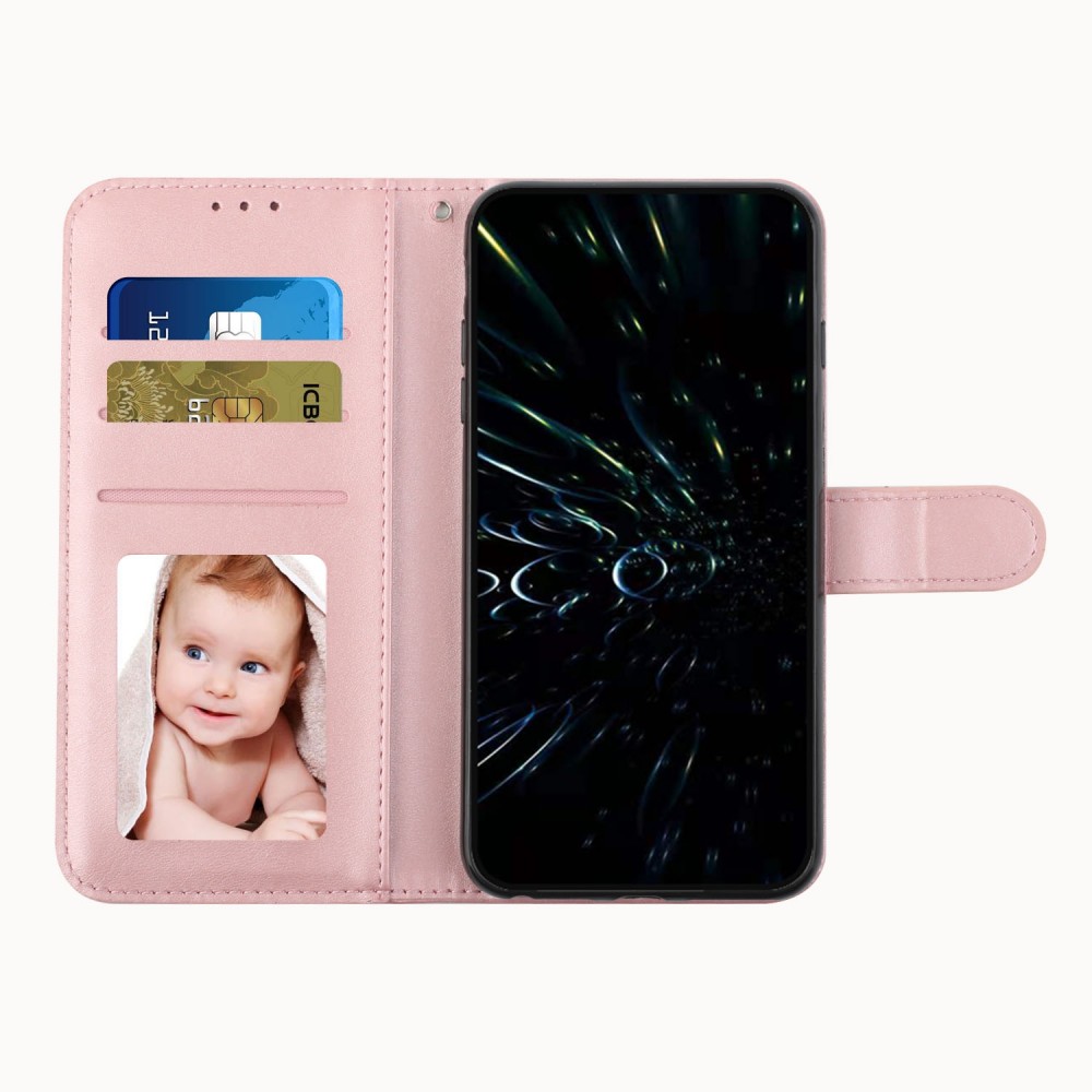 עבור Oppo Reno8 5G כיסוי ארנק / ספר עשוי מעור בצבע ורוד עם חריצים לכרטיסי אשראי