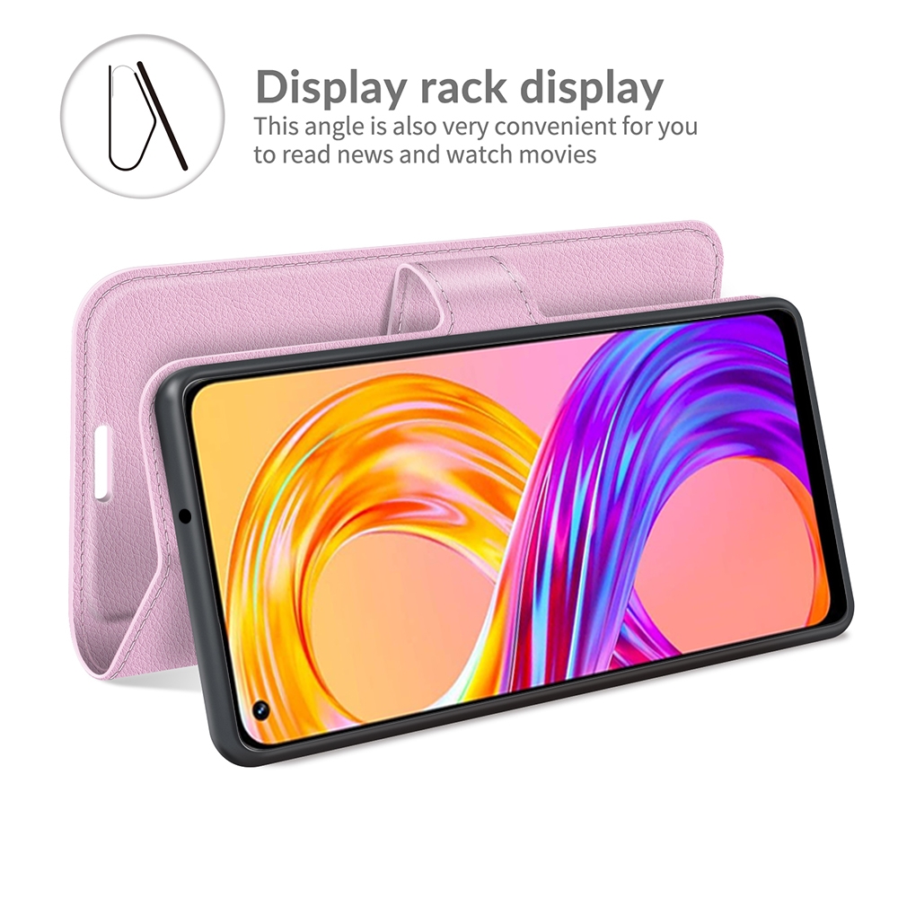 עבור Realme 8 Pro כיסוי ארנק / ספר עשוי מעור בצבע ורוד עם חריצים לכרטיסי אשראי