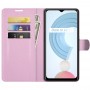 עבור Realme C21Y כיסוי ארנק / ספר עשוי מעור בצבע ורוד עם חריצים לכרטיסי אשראי