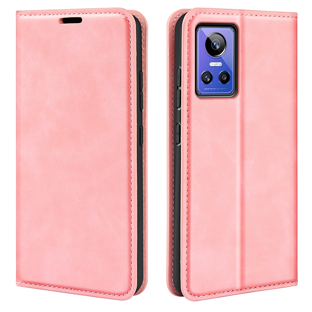 עבור Realme GT Neo 3 כיסוי ארנק / ספר עשוי מעור בצבע ורוד עם חריצים לכרטיסי אשראי