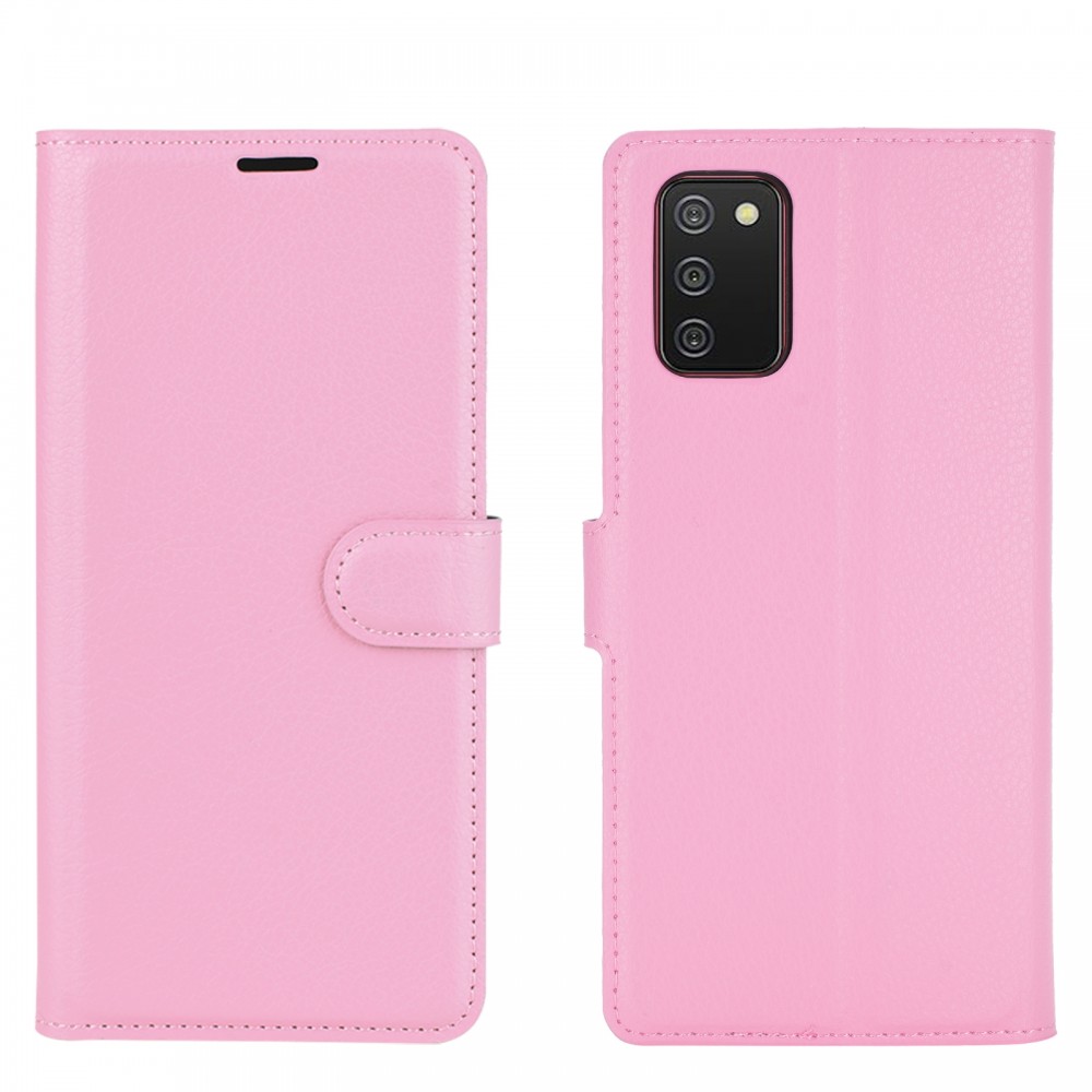 עבור Samsung Galaxy A02s כיסוי ארנק / ספר עשוי מעור בצבע ורוד עם חריצים לכרטיסי אשראי