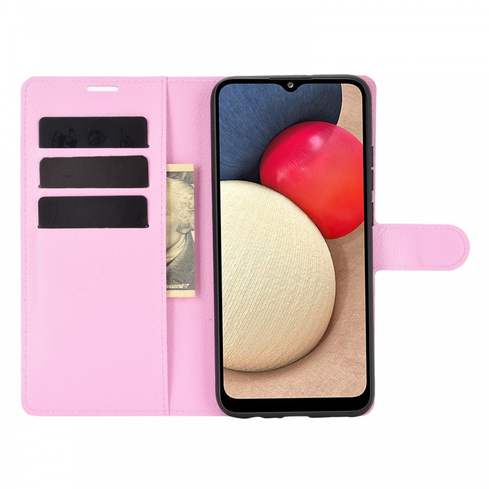 עבור Samsung Galaxy A02s כיסוי ארנק / ספר עשוי מעור בצבע ורוד עם חריצים לכרטיסי אשראי