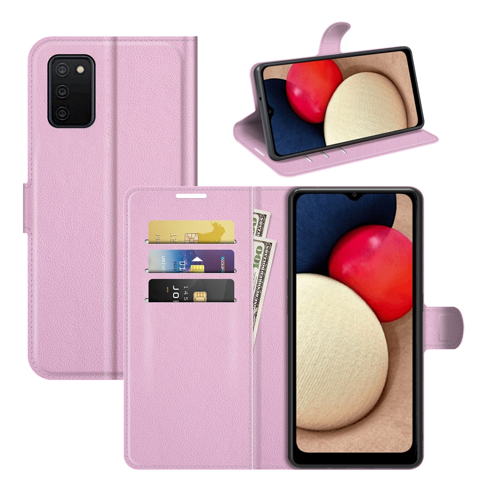 עבור Samsung Galaxy A03s כיסוי ארנק / ספר עשוי מעור בצבע ורוד עם חריצים לכרטיסי אשראי