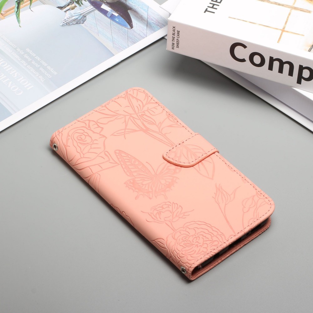 עבור Samsung Galaxy A10s כיסוי ארנק / ספר עשוי מעור בצבע ורוד עם חריצים לכרטיסי אשראי