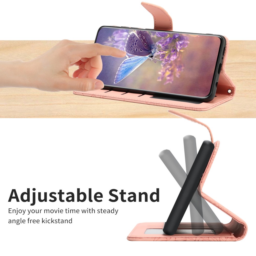 עבור Samsung Galaxy A10s כיסוי ארנק / ספר עשוי מעור בצבע ורוד עם חריצים לכרטיסי אשראי