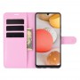 עבור Samsung Galaxy A42 5G כיסוי ארנק / ספר עשוי מעור בצבע ורוד עם חריצים לכרטיסי אשראי