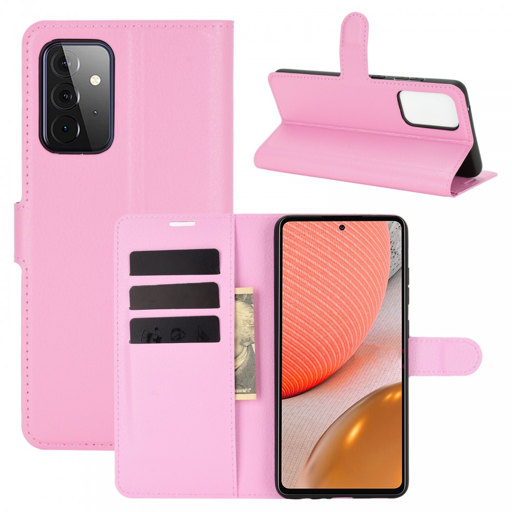 עבור Samsung Galaxy A72 כיסוי ארנק / ספר עשוי מעור בצבע ורוד עם חריצים לכרטיסי אשראי