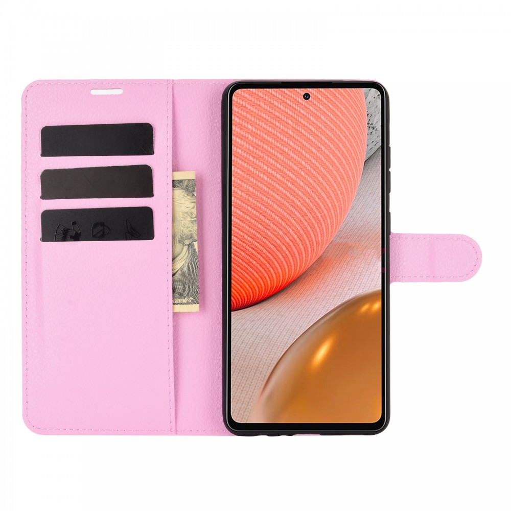 עבור Samsung Galaxy A72 כיסוי ארנק / ספר עשוי מעור בצבע ורוד עם חריצים לכרטיסי אשראי