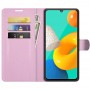 עבור Samsung Galaxy M32 כיסוי ארנק / ספר עשוי מעור בצבע ורוד עם חריצים לכרטיסי אשראי