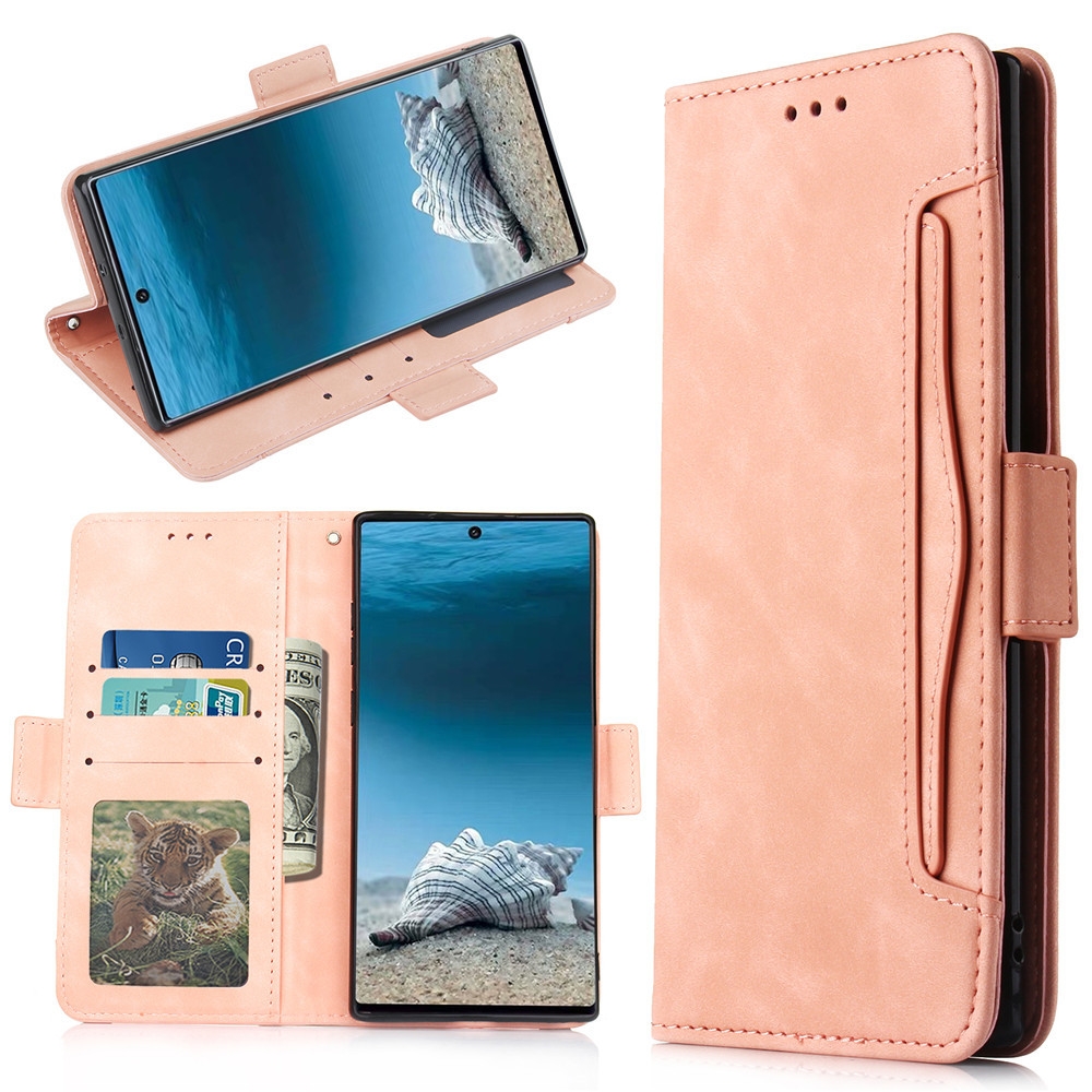 עבור Samsung Galaxy Note10+ כיסוי ארנק / ספר עשוי מעור בצבע ורוד עם חריצים לכרטיסי אשראי