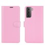 עבור Samsung Galaxy S21 5G כיסוי ארנק / ספר עשוי מעור בצבע ורוד עם חריצים לכרטיסי אשראי