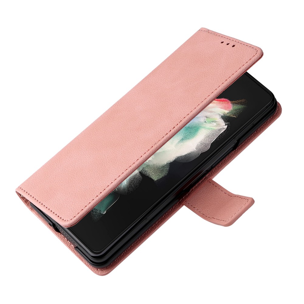 עבור Samsung Galaxy Z Fold4 כיסוי ארנק / ספר עשוי מעור בצבע ורוד עם חריצים לכרטיסי אשראי