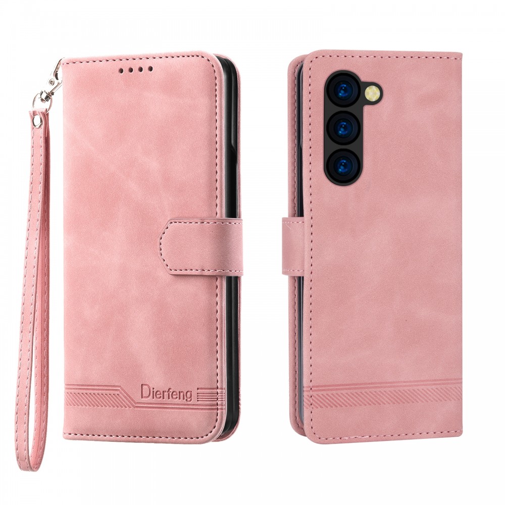 עבור Samsung Galaxy Z Fold5 כיסוי ארנק / ספר עשוי מעור בצבע ורוד עם חריצים לכרטיסי אשראי
