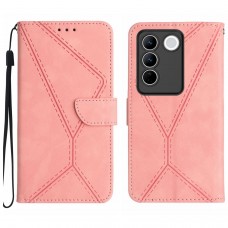 עבור Vivo V27 כיסוי ארנק / ספר עשוי מעור בצבע ורוד עם חריצים לכרטיסי אשראי