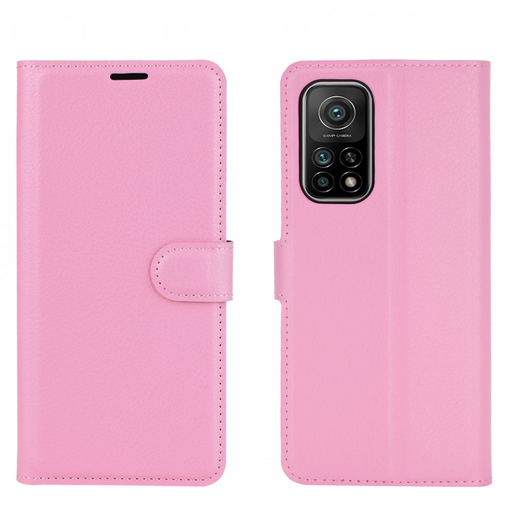עבור Xiaomi Mi 10T 5G כיסוי ארנק / ספר עשוי מעור בצבע ורוד עם חריצים לכרטיסי אשראי
