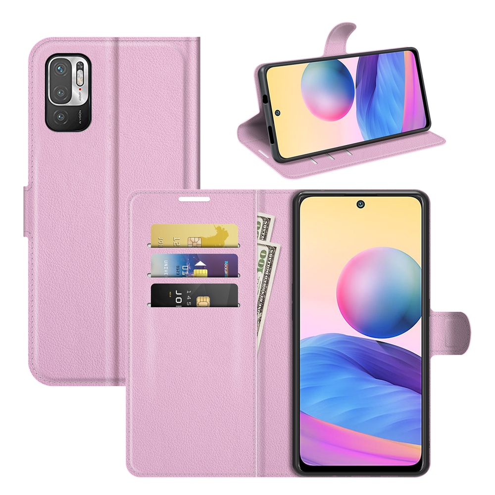 עבור Xiaomi Redmi Note 10 5G כיסוי ארנק / ספר עשוי מעור בצבע ורוד עם חריצים לכרטיסי אשראי