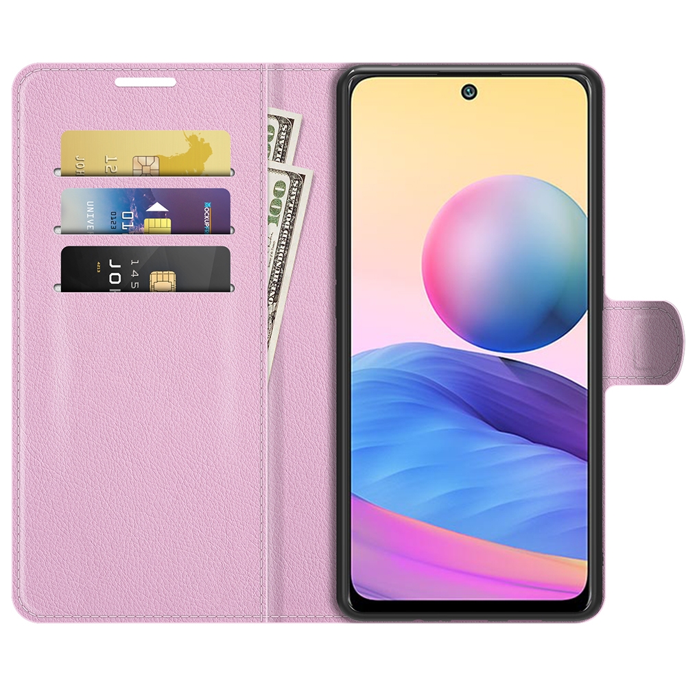 עבור Xiaomi Redmi Note 10 5G כיסוי ארנק / ספר עשוי מעור בצבע ורוד עם חריצים לכרטיסי אשראי