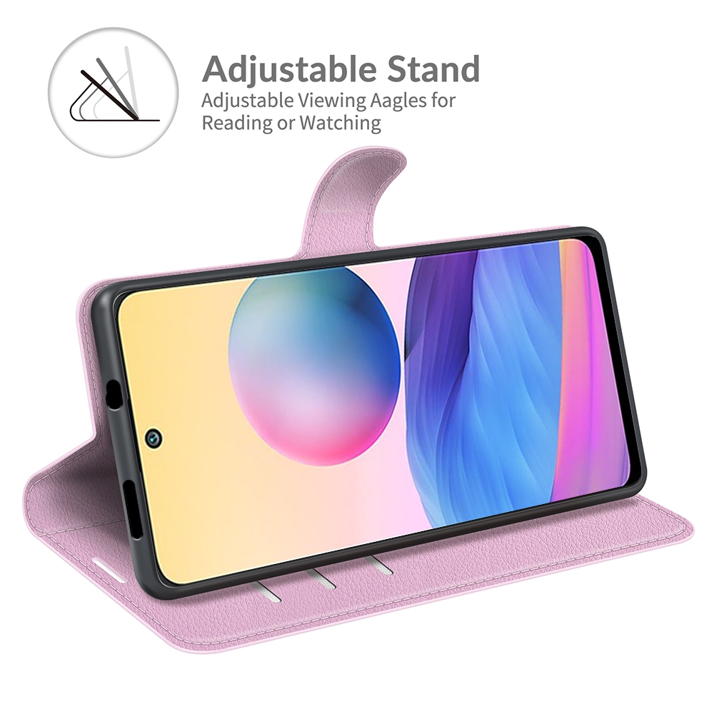 עבור Xiaomi Redmi Note 10 5G כיסוי ארנק / ספר עשוי מעור בצבע ורוד עם חריצים לכרטיסי אשראי