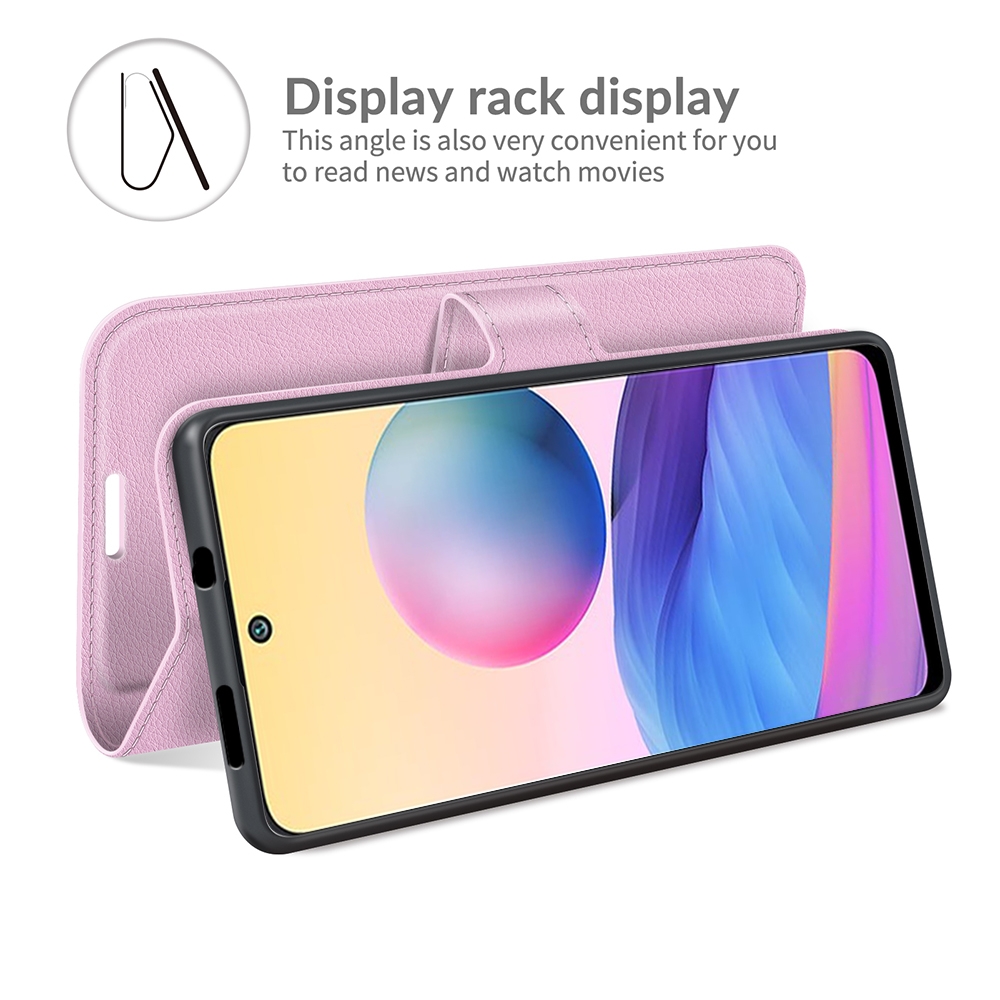 עבור Xiaomi Redmi Note 10 5G כיסוי ארנק / ספר עשוי מעור בצבע ורוד עם חריצים לכרטיסי אשראי