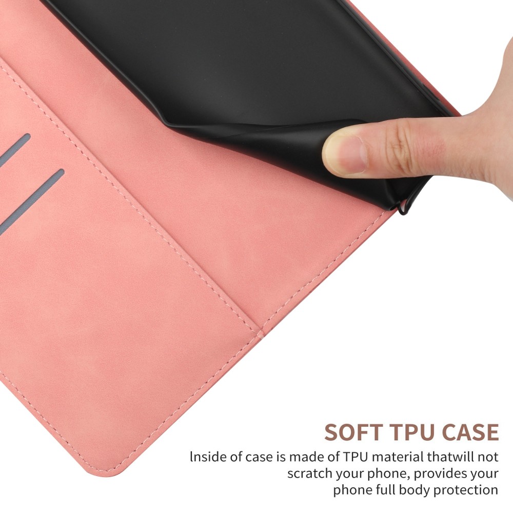 עבור Xiaomi Redmi Note 12S כיסוי ארנק / ספר עשוי מעור בצבע ורוד עם חריצים לכרטיסי אשראי