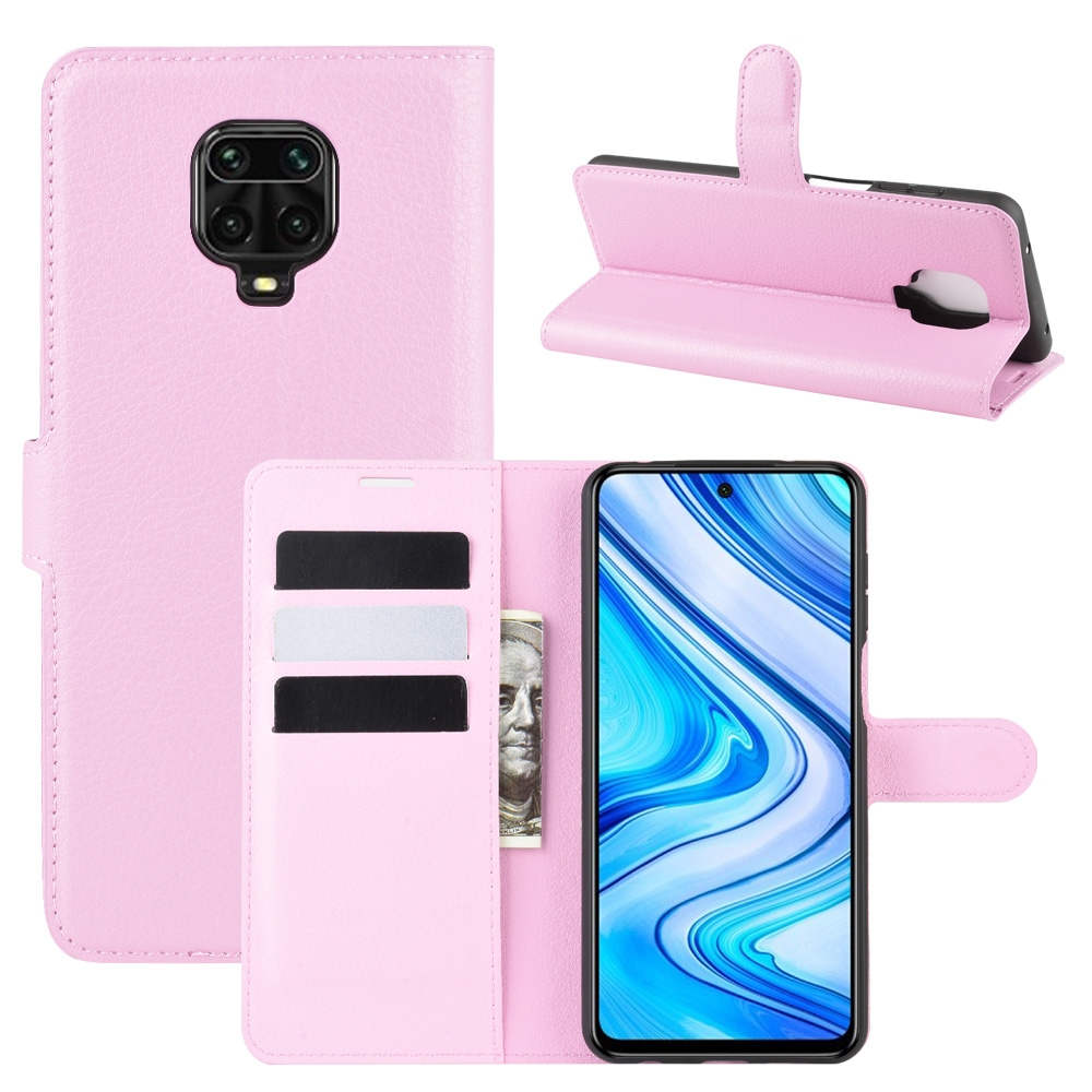 עבור Xiaomi Redmi Note 9S כיסוי ארנק / ספר עשוי מעור בצבע ורוד עם חריצים לכרטיסי אשראי