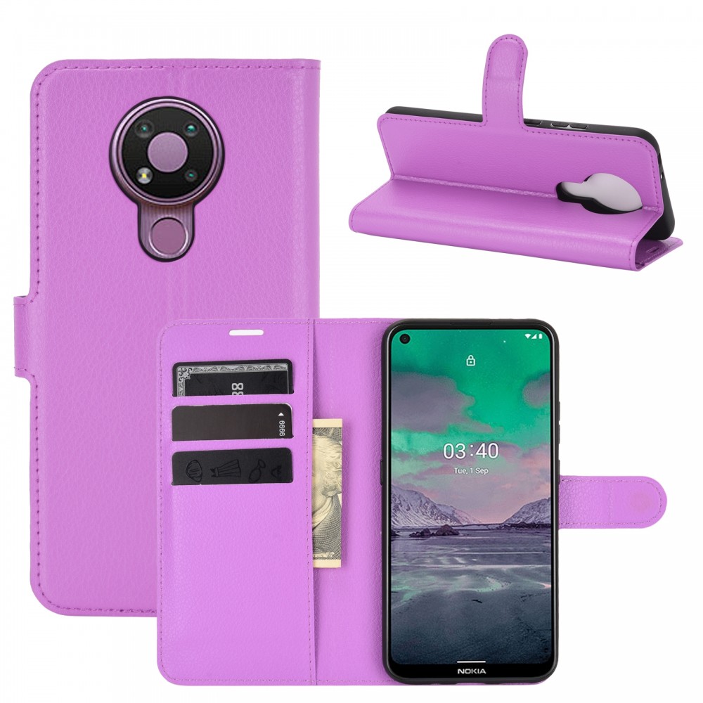 עבור Nokia 3.4 כיסוי ארנק / ספר עשוי מעור בצבע סגול עם חריצים לכרטיסי אשראי
