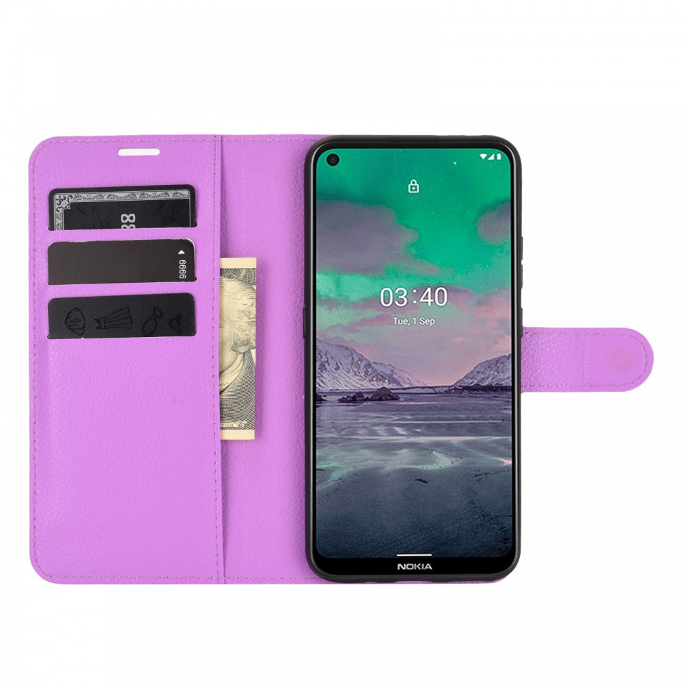 עבור Nokia 3.4 כיסוי ארנק / ספר עשוי מעור בצבע סגול עם חריצים לכרטיסי אשראי