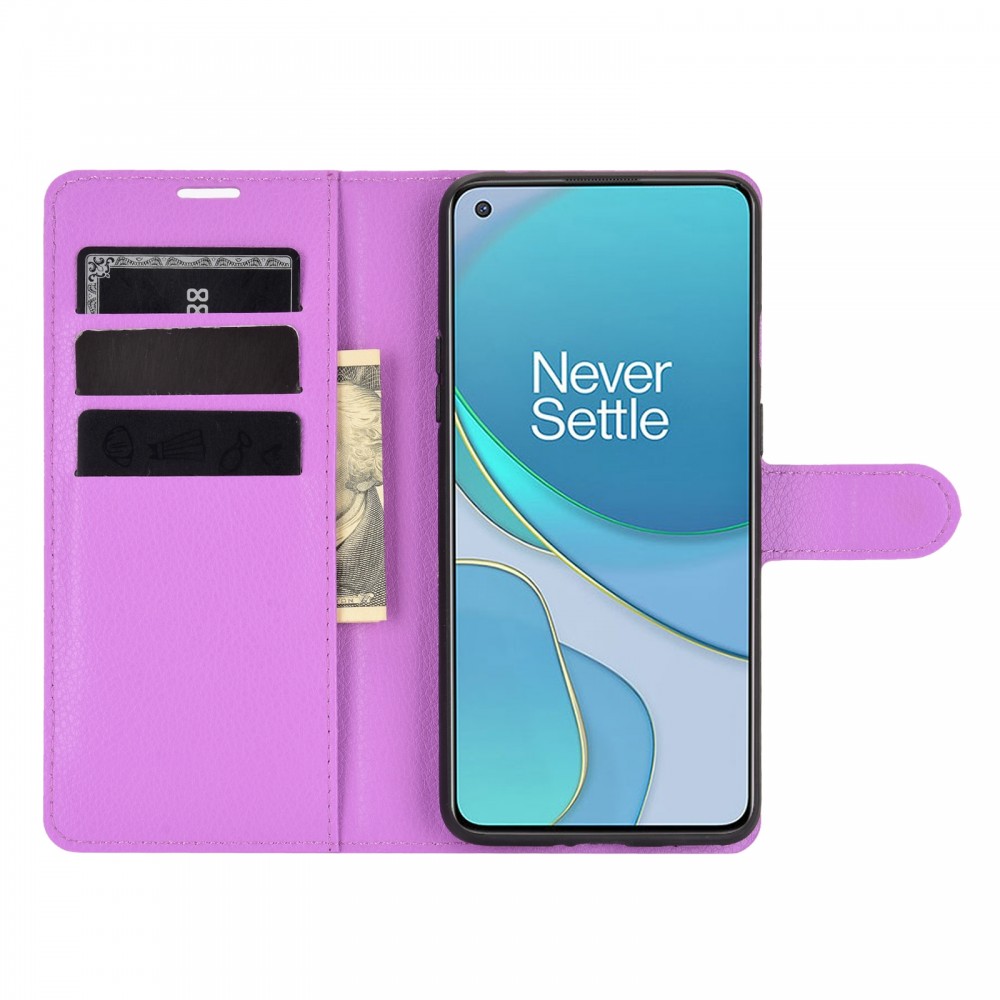 עבור OnePlus 8T כיסוי ארנק / ספר עשוי מעור בצבע סגול עם חריצים לכרטיסי אשראי