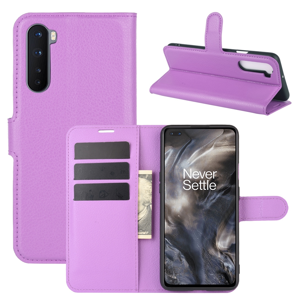 עבור OnePlus Nord כיסוי ארנק / ספר עשוי מעור בצבע סגול עם חריצים לכרטיסי אשראי
