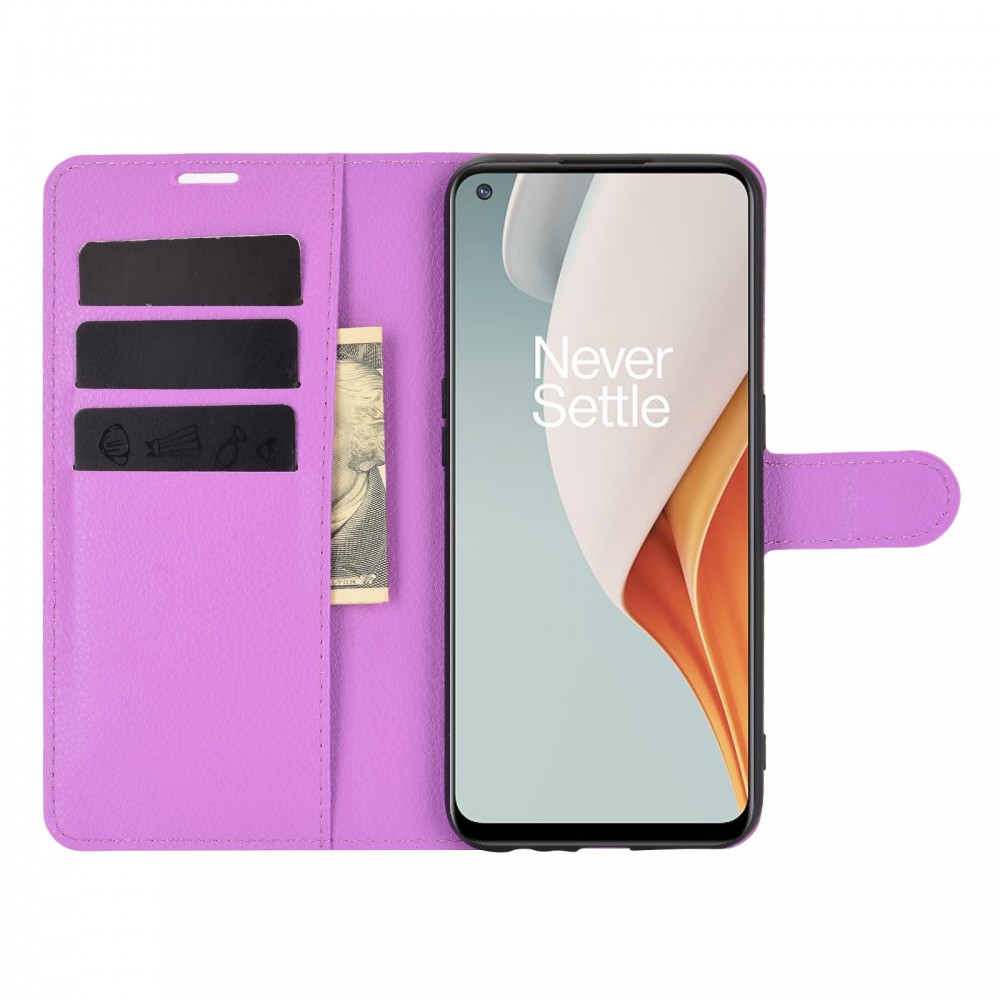 עבור OnePlus Nord N100 כיסוי ארנק / ספר עשוי מעור בצבע סגול עם חריצים לכרטיסי אשראי