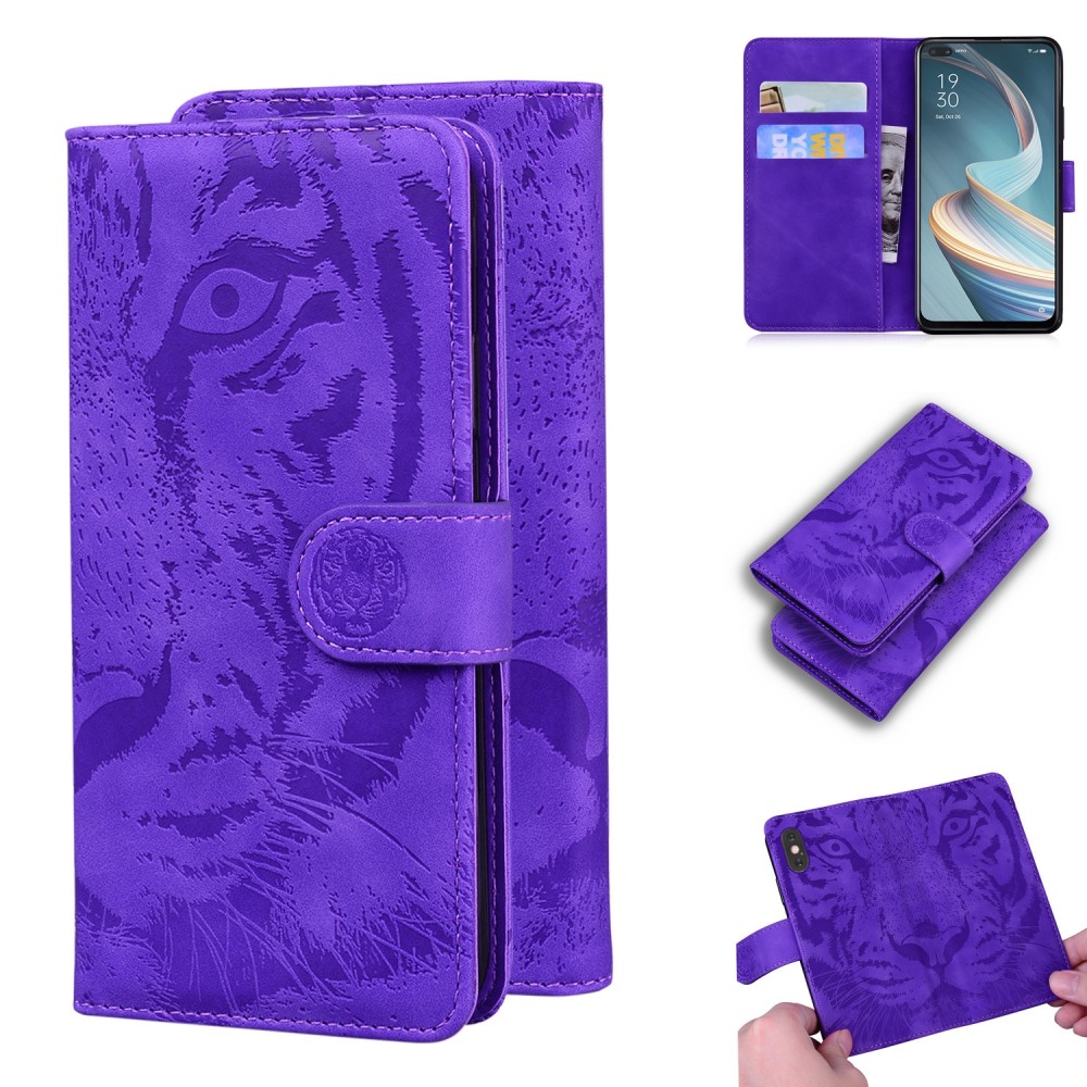 עבור Oppo Reno4 Z 5G כיסוי ארנק / ספר עשוי מעור בצבע סגול עם חריצים לכרטיסי אשראי